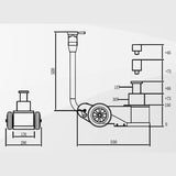 PROVULKA : TLHYT0101 - Cric oléopneumatique 15T/30T - spécial camion atelier. Dimensions