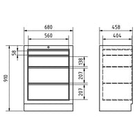 PROVULKA : TLMA0102 - Mobilier d'atelier 2 éléments + armoire 1 porte - KRAFTWERK. Meuble bas 4 tiroirs dimensions