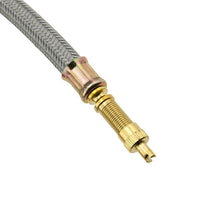 Rallonge de valve flexible L140mm - tresse métallique. Côté gonflage